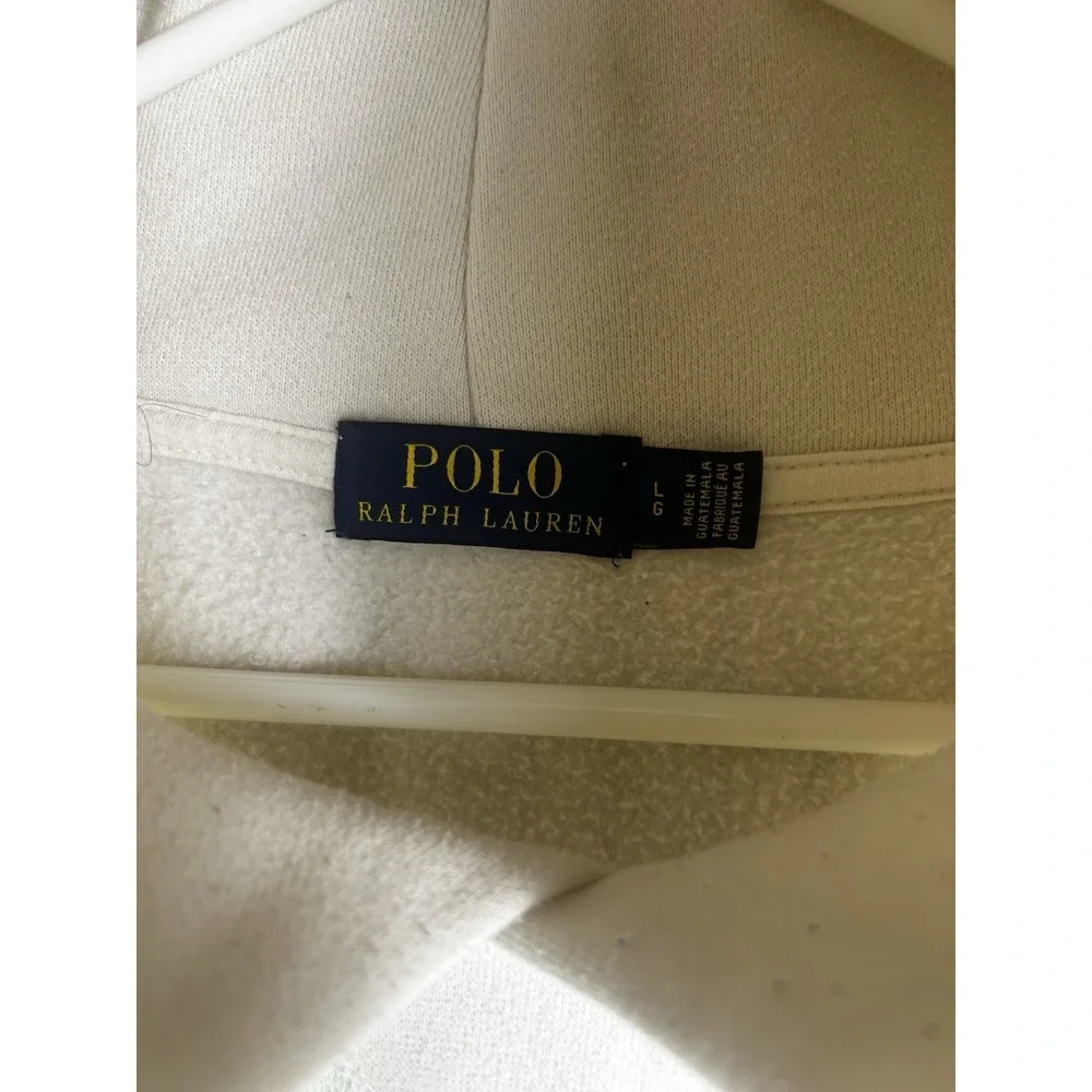 Polo Ralph Lauren Polo‎ Bear White Fleece Hoodie L Graphic Print